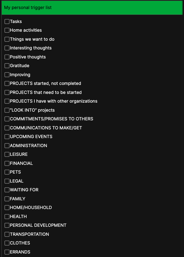 Personal Trigger List Example